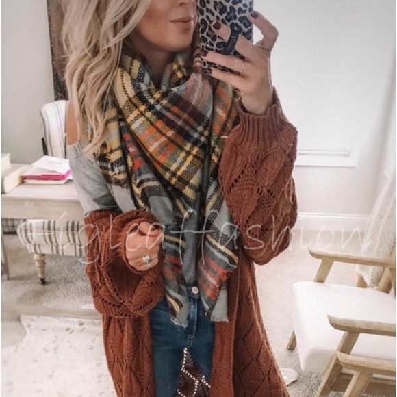 Shop Fig Accessories - NWT Boutique Plaid Cozy Wrap Long Blanket Scarf